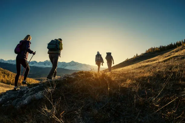 Group of hikers walking in the mountains